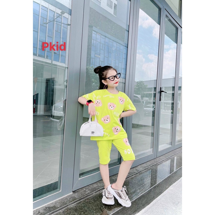 Bộ bé gái áo thun mặt gấu kèm quần legging cho bé