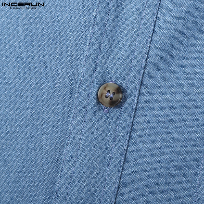 Áo sơ mi sát nách INCERUN màu trơn cổ bẻ phối nút thời trang cho nam
