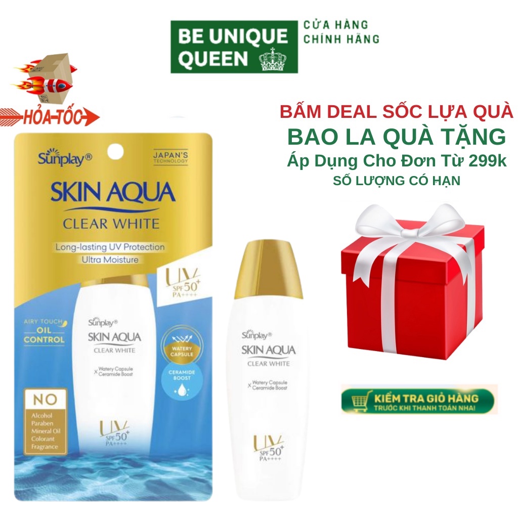 Kem Chống Nắng Sunplay Skin Aqua Clear White 55g Dạng Sữa Nắp Vàng Dưỡng Da Trắng Mịn SPF50+ kcn