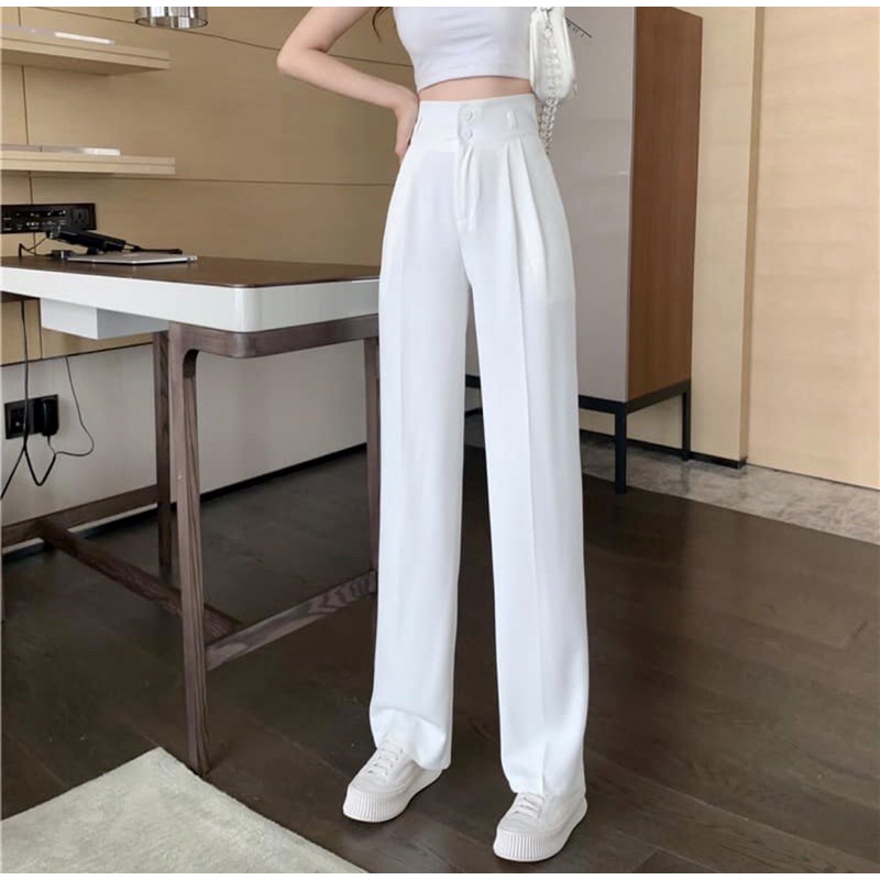 Quần ống rộng cạp cao tôn dáng- Quần dài phong cách Hàn Quốc