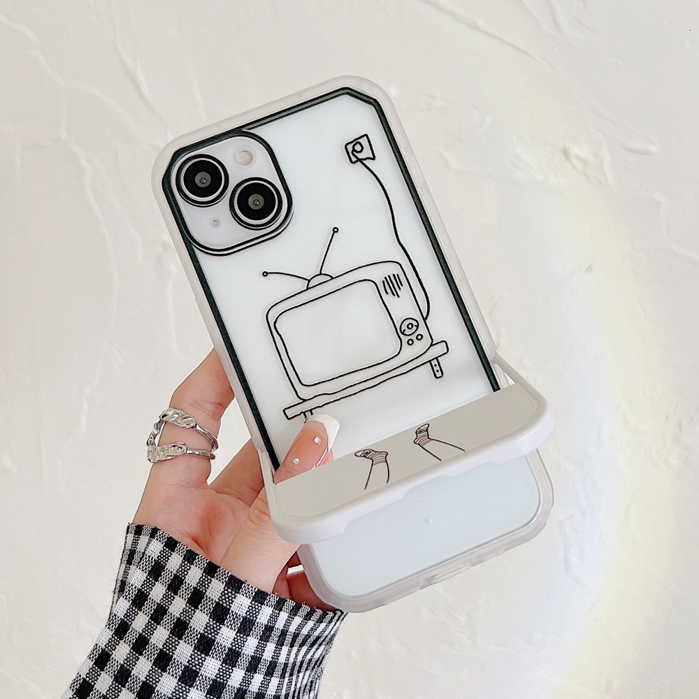 Ốp Điện Thoại Trong Suốt Kèm Giá Đỡ Kiểu Hoạt Hình Dễ Thương Cho iPhone 11 12 13 Pro Max XS Max XR X 6 6S 7 8 Plus SE 2 3