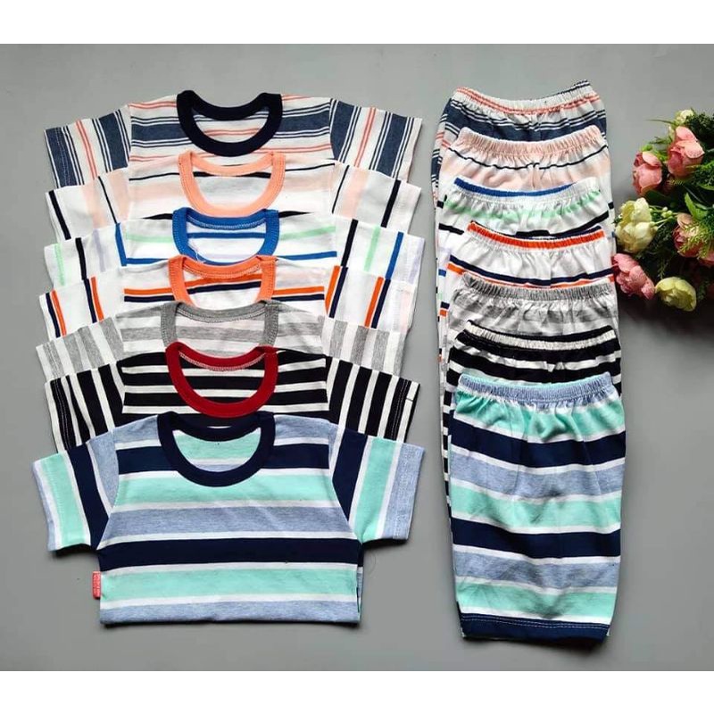 Bộ quần áo kẻ cotton cộc tay cho bé/nhiều mẫu