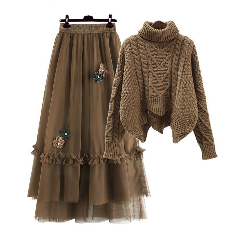 Bộ Áo Sweater Dáng Ôm + Chân Váy Lưng Cao Thời Trang Mùa Đông 2022 Mới Cho Nữ