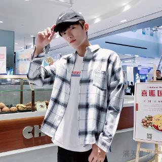 Áo Khoác Sơ Mi Tay Dài Sọc Ca Rô 2 Màu Lựa Chọn Cho Nam