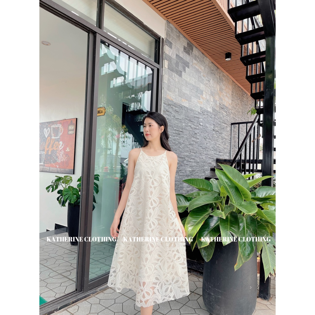 Váy ren cổ yếm, váy ren thiết kế - Katherine Clothing
