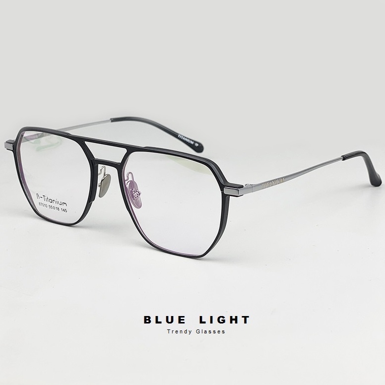 Gọng Kính Cận, Kính Giả Cận Nam Nữ TITANIUM Cao Cấp Siêu Nhẹ, Mắt Vuông To Ngang, Đen Bạc, Đen Vàng - BLUE LIGHT