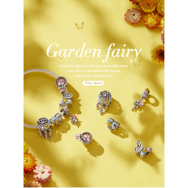 Hạt Bamoer BSC589 bạc 925 hình lưới giấc mơ đính hoa/lông vũ dùng làm vòng tay thời trang