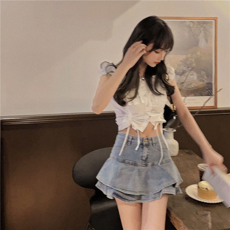 Chân váy jean chữ A lưng cao phong cách gợi cảm thời trang cho nữ 2023