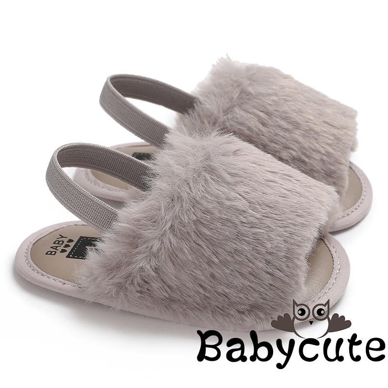 Giày xăng đan vải phối lông đế mềm mại thời trang mùa hè cho bé