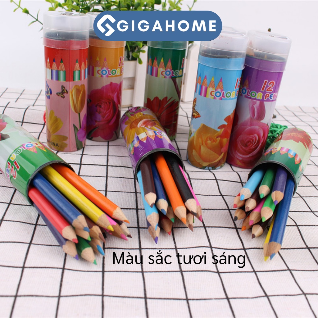 Bút Chì Màu Chuyên Nghiệp Dạng Cốc GIGAHOME 12 Màu Kèm Chuốt 6900