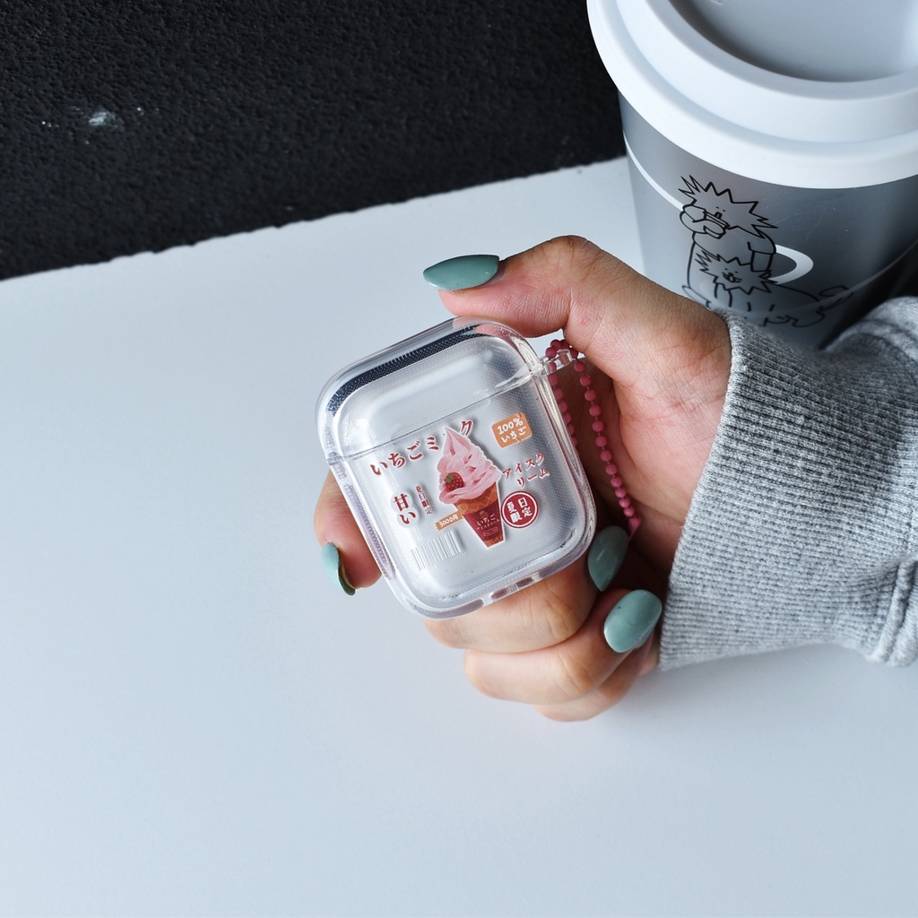 Vỏ Bảo Vệ Hộp Sạc Tai Nghe AirPods3 2021 / 3 / 3 Có Móc Khóa Hình Cây Kem / Matcha / Dâu Tây Dễ Thương Ốp