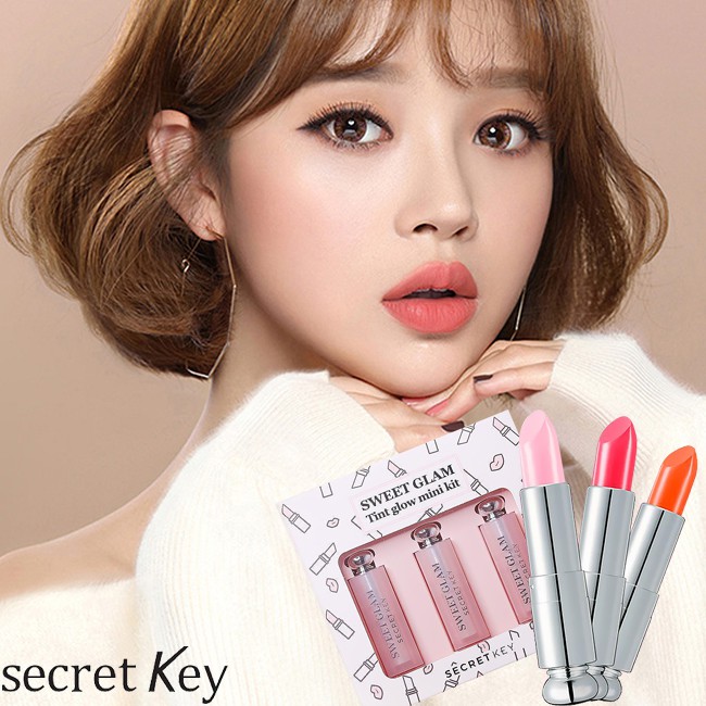 Set son dưỡng có màu Secret Key Sweet Glam Tint Glow mini kit