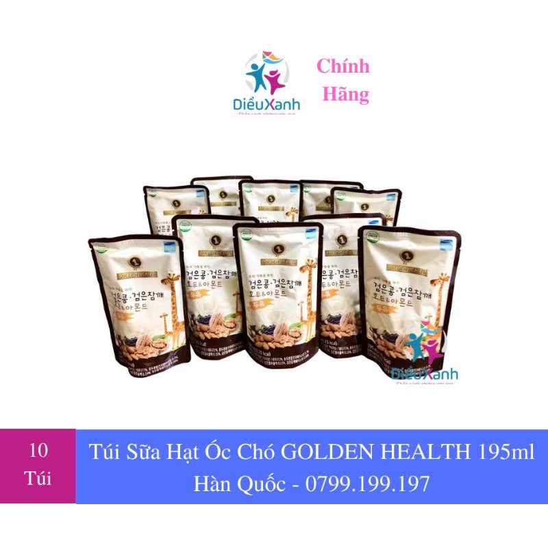 Combo 10 bịch sữa hạt óc chó hạnh nhân GOLDEN HEALTH 195ml - Sữa hạt nhập Hàn Quốc - Sữa Con Hươu Cao Cổ