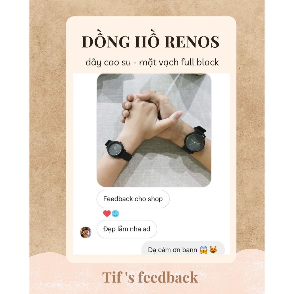 Đồng hồ cặp nam nữ dây cao su RENOS TRƠN full black đồng hồ đôi size 26mm & 38mm Watchesbytif thể thao cá tính | BigBuy360 - bigbuy360.vn