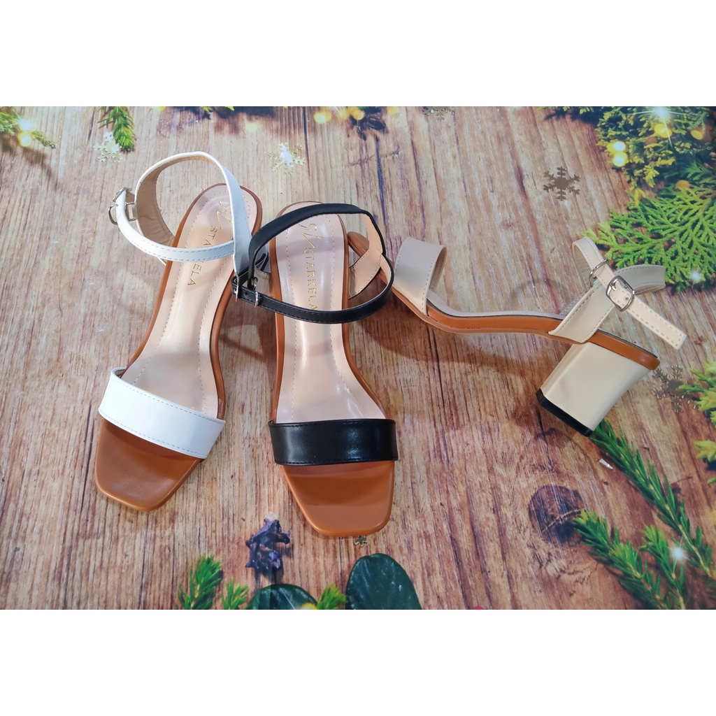 Sandal cao gót nữ đế vuông 5p quai phối màu siêu xinh