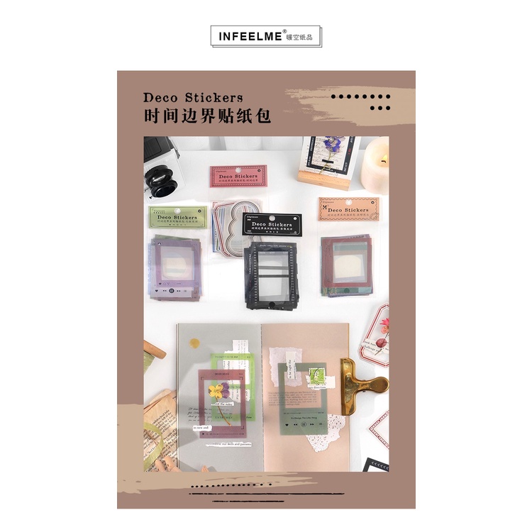 Set 15 miếng dán khung hình trang trí sổ tay chất liệu PET
