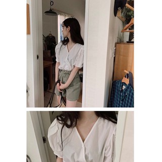 Áo sơ mi thô hàn cúc lệch tay bồng
