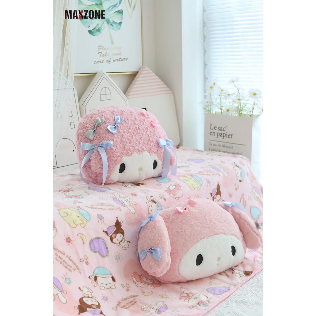 SANRIO Bộ Chăn Gối Di Động Họa Tiết Hoạt Hình Kuromi Melody Dễ Thương Cho Học Sinh / Văn Phòng