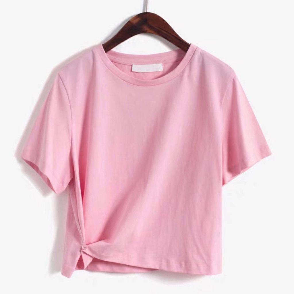 Áo Thun Tay Ngắn Cổ Tròn Dáng Rộng Cài Nút Màu Trơn Thời Trang Mùa Hè Hàng Mới Phong Cách Hàn Quốc Dành Cho Bạn Nữ 2022