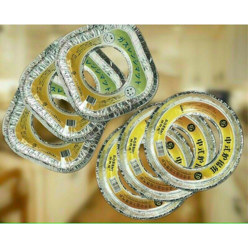 $Giá hủy diệt$ (Set 10) Tấm (miếng) bạc lót kiềng bếp ga chống tràn dầu mỡ xuống bếp loại vuông - tròn, dùng nhiều lần