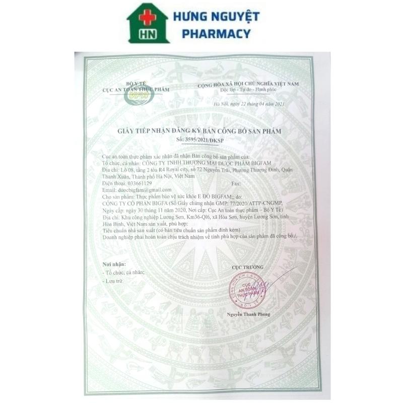 Vitamin E Đỏ Bigfam chống lão hóa hộp 30 viên mờ nám tàn nhang