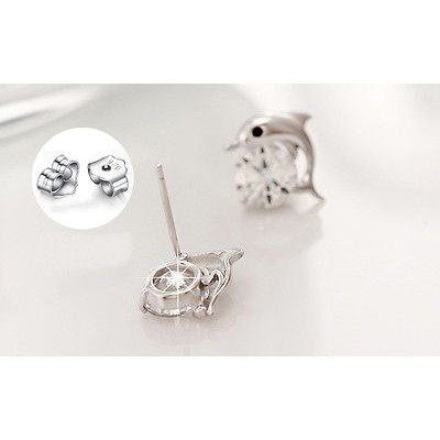 Bông Tai Mạ Bạc Hình Cá Heo Đính Đá Xinh Xắn