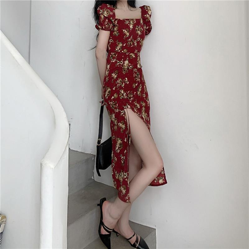 HIIXIIVI Đầm Tay Ngắn Phồng Nhẹ Dáng Ôm Hoạ Tiết Sang Trọng Cho Nữ