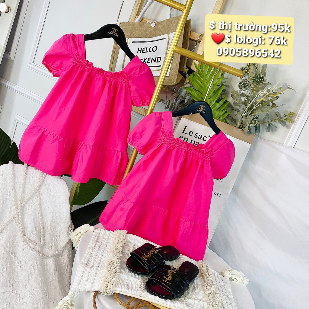 (HÀNG MỚI VỀ ) Váy công chúa bé gái màu hồng đậm cho bé dưới 23kg, 1-7 tuổi vải lụa thô giữ form chuẩn