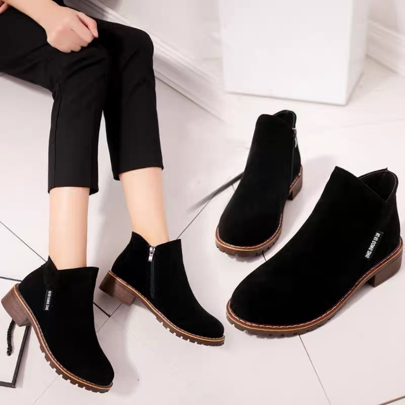 MS294 Bốt nữ da lộn cổ thấp, boots nữ mùa đông | BigBuy360 - bigbuy360.vn