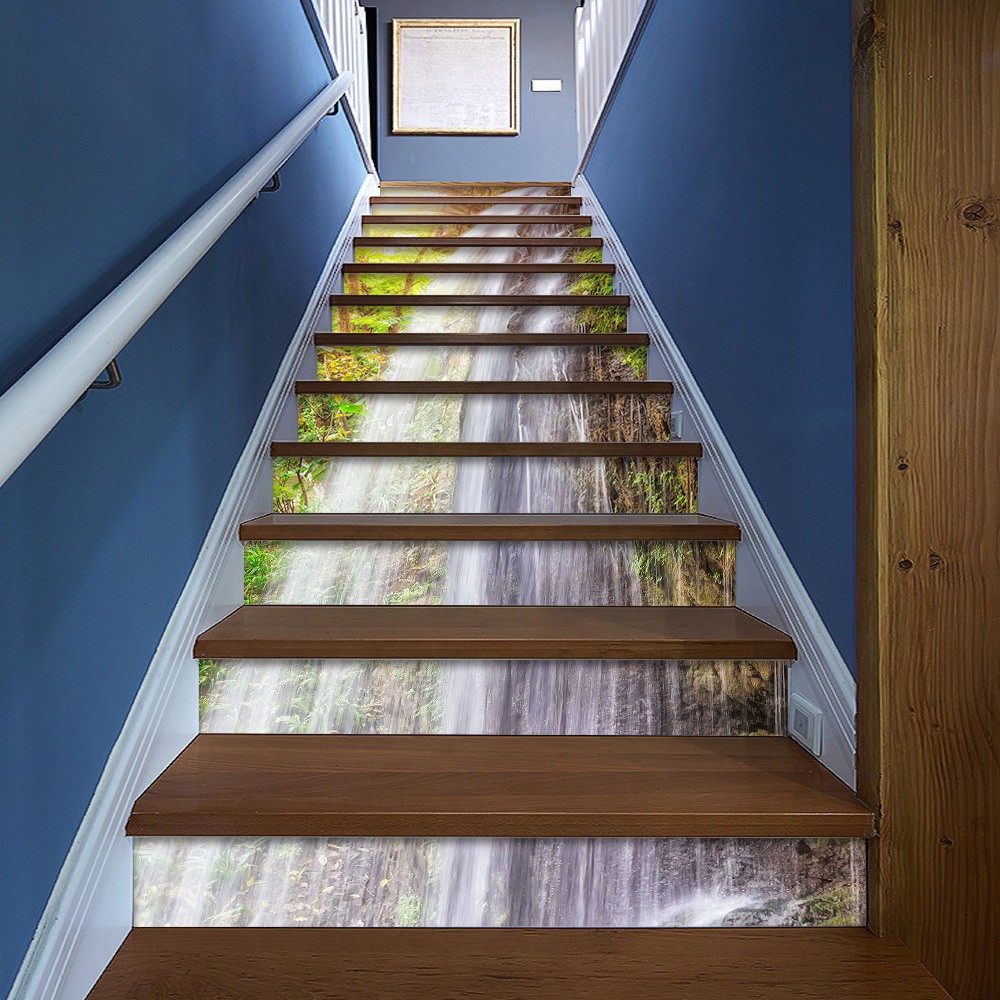 Tranh 3D dán cầu thang cao cấp - Decal cầu thang 13 bậc 3D Thác nước loại 4 - CLT005