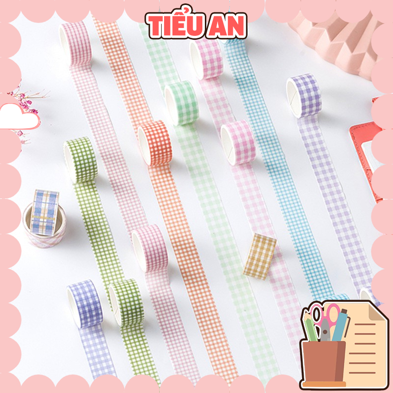 Băng keo dán họa tiết sọc caro  - 2cm x 2m - Washi Tape