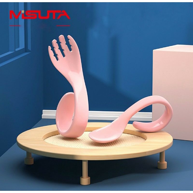 Thìa dĩa tập ăn dặm cho bé Misuta uốn cong giúp bé dễ cầm nắm -Hàng chính hãng