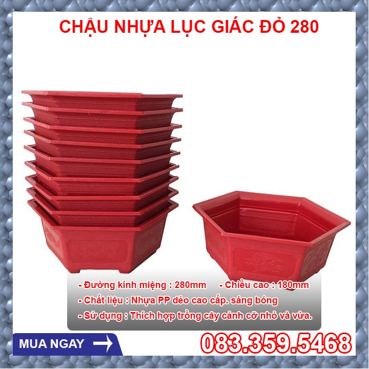 Combo 5 Chậu Nhựa Lục Giác Đỏ Trồng Cây 280 Bền, Đẹp, Tiện Dụng