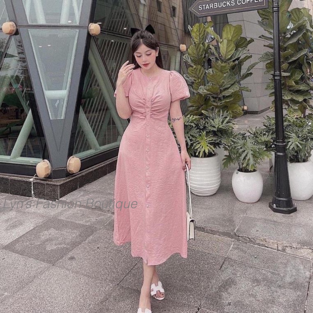 Đầm Thiết Kế Tay Bồng Nhún Eo Dáng Dài Tôn Dáng