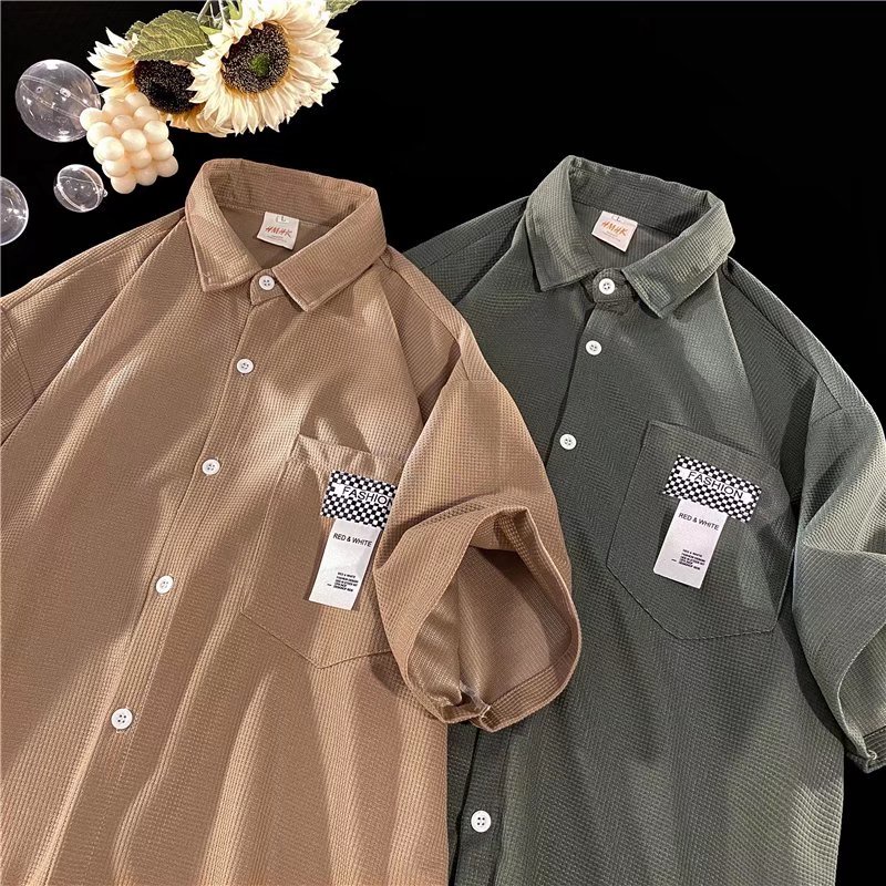 Áo Sơ Mi Tay Ngắn Dáng Rộng Phong Cách Thời Trang Hàn Quốc 4 Màu Lựa Chọn