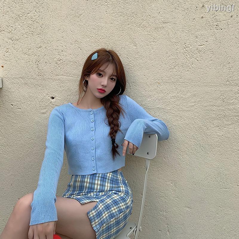 Bộ Áo Khoác Cardigan Dệt Kim + Chân Váy Lưng Cao Sọc Ca Rô Xinh Xắn Cho Nữ | BigBuy360 - bigbuy360.vn