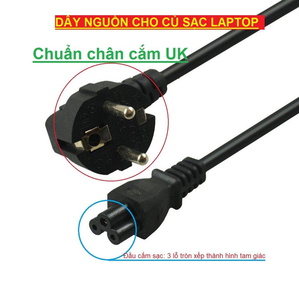 Dây nguồn laptop chân tròn 2 chấu - Dây nguồn củ sạc laptop- Kết nối ổ điện với  củ sạc laptop