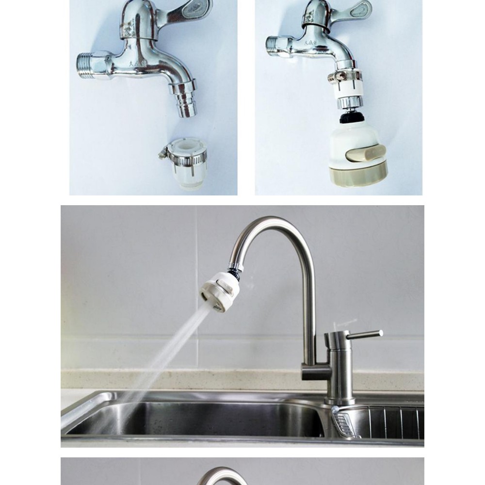 Đầu vòi tăng áp 3 chế độ xoay 360 độ tăng áp lực nước 300% lắp vừa với hầu hết các loại vòi (White)