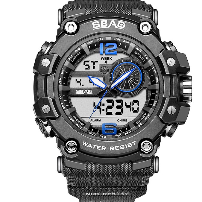 Đồng hồ thể thao nam SBAO B8042 - chạy máy kim và máy điện tử phong cách thể thao cực ngầu Dây đeo bằng Silicone