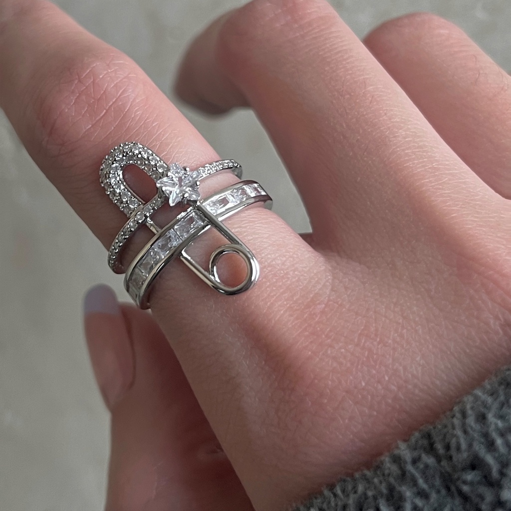 Nhẫn hở đeo khớp ngón tay hình ghim băng đính đá pha lê 19a1488 thời trang