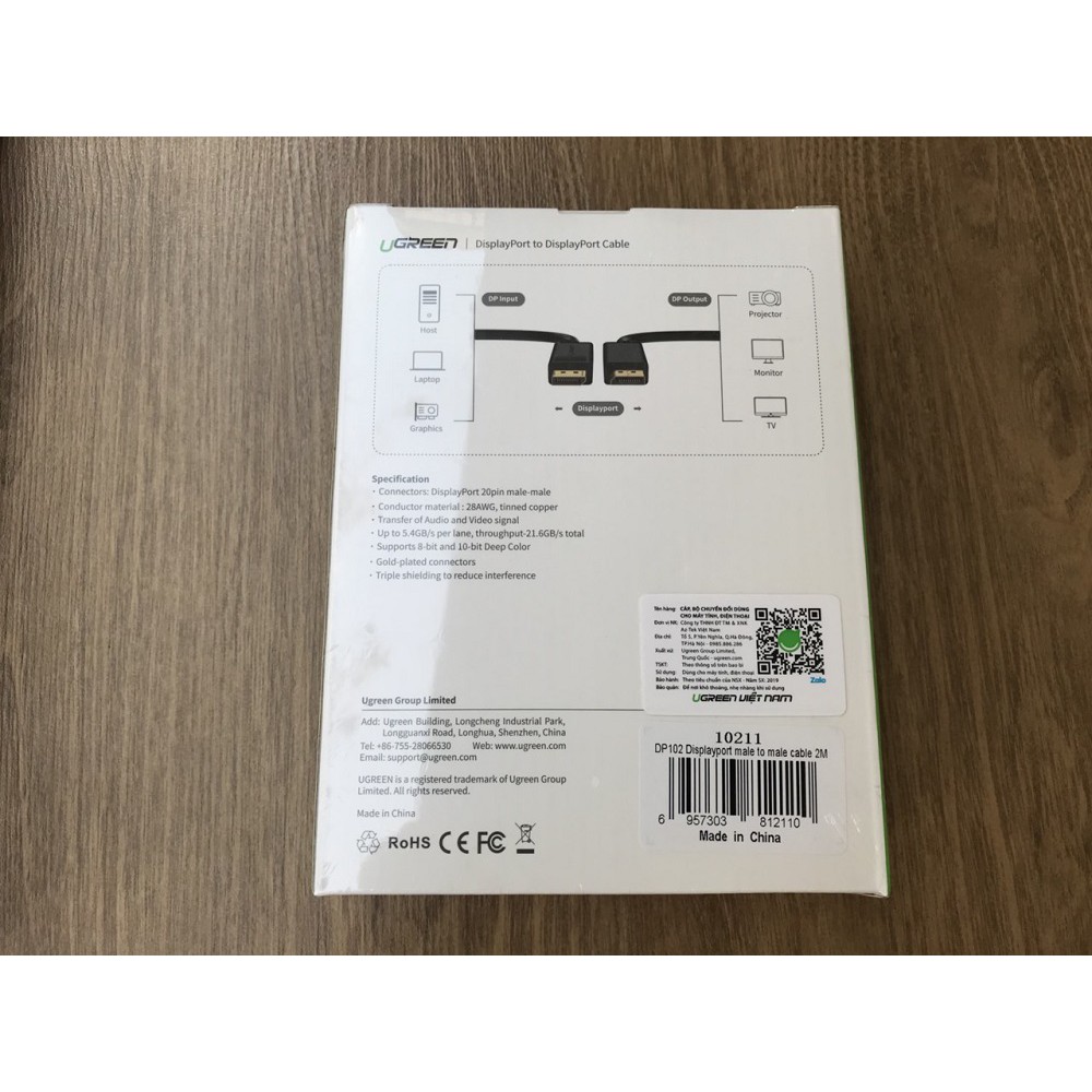 Cáp Displayport To Displayport Dài 2M Chính Hãng Ugreen 10211