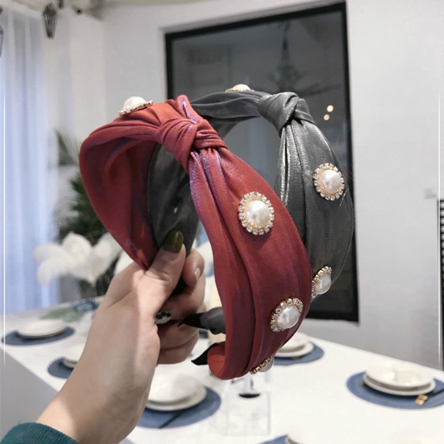 Băng đô cài tóc bọc vải đính ngọc trai trang trí thanh lịch cho nữ