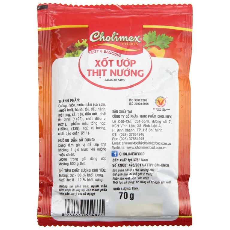 Xốt ướp thịt nướng Cholimex gói 70g cho món nướng ngon hoàn hảo