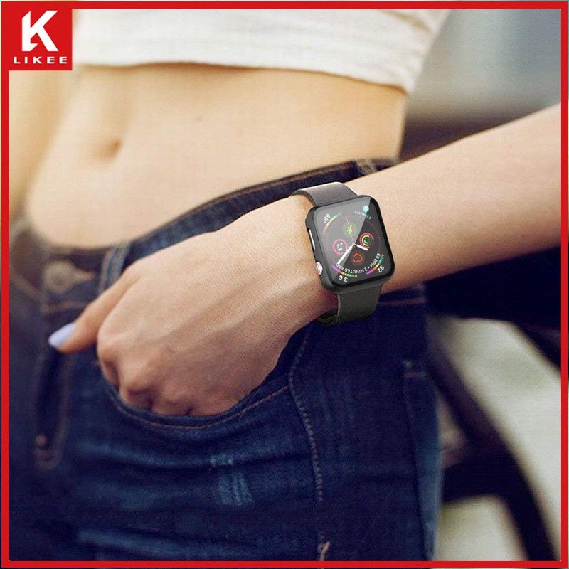 Ốp Bảo Vệ Mặt Đồng Hồ Kèm Kính Cường Lực Bảo Vệ Cho iWatch series 7 6 5 4 3 2 1 45mm 44mm 41mm 40mm