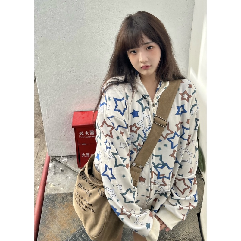 ZHELIHANGFEI Áo Hoodie Tay Dài Dáng Rộng In Họa Tiết Thời Trang Dễ Phối Đồ