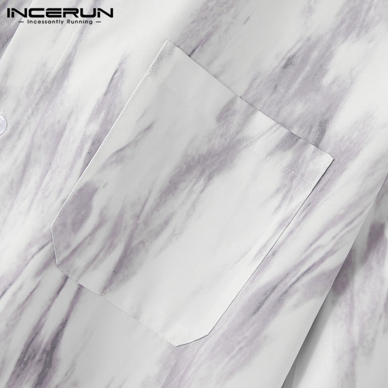 Áo sơ mi INCERUN dáng rộng tay ngắn cài nút in họa tiết hippie dành cho nam