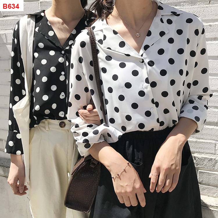 B634-ÁO CHẤM BI CỔ VEST GIÁ SỐC