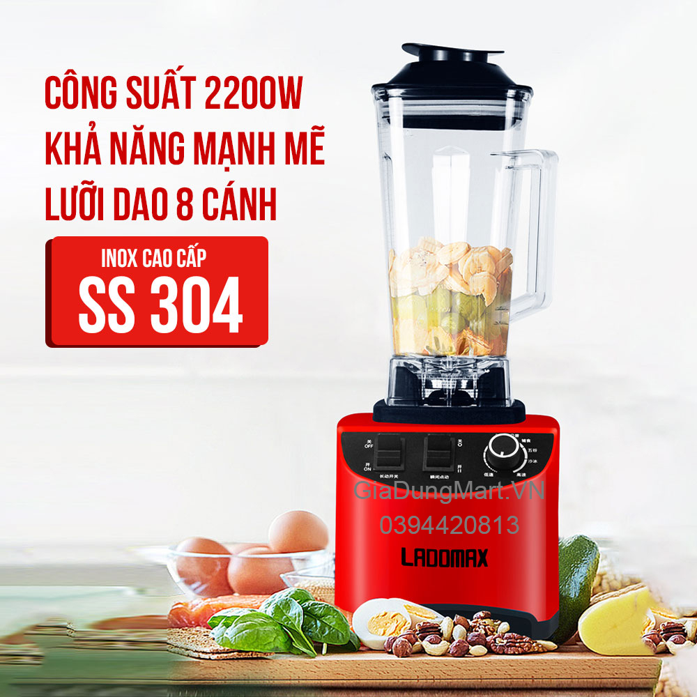 [Có sẵn]Máy Xay Công Nghiệp LADOMAX Xay Thịt, Xay Bột, Xay Hoa Quả,Công Suất 2200W, 2L, Lưỡi Dao Sắc Bén, Bảo Hành 1 Năm