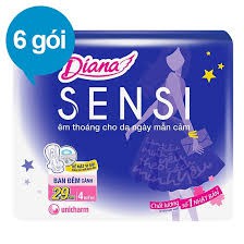 (Mẫu mới) Combo 6 Gói Băng vệ sinh Diana Night đêm 29 cm (tặng 24 gói băng hằng ngày gun 8mieng  )