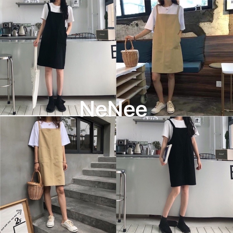 Sét yếm váy nữ kèm áo 🌸sét bộ đồ nữ🌸 yếm kaki 2 dây kèm áo phông trắng, đầm suông nữ, đầm vintage, đầm ulzzang